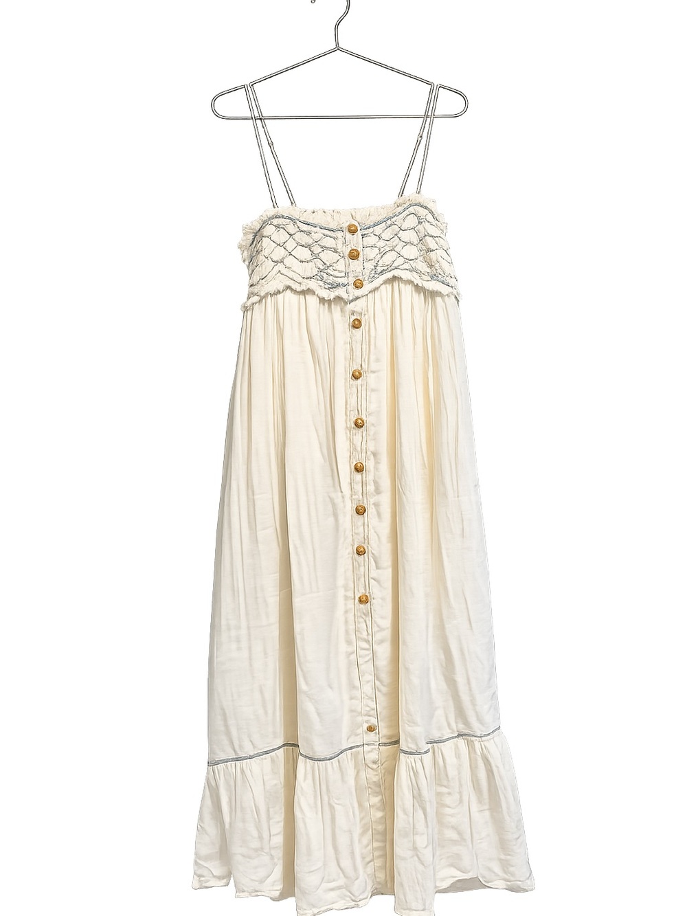 Free People Cream Maxi Sundress with Button Front